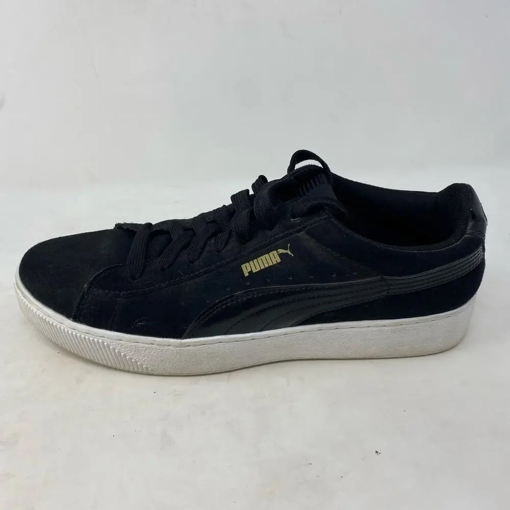 Puma Vikky Platform Sneakers Black Suede Shoes Womens Size 10